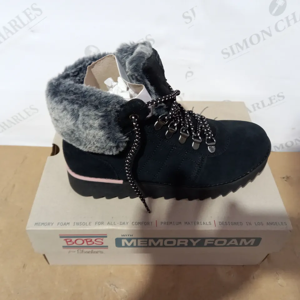 BOXED PAIR OF BOBS BY SKECHERS BLACK BOOTS - SIZE 4