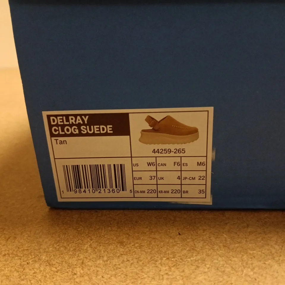 BOXED PAIR OF HEY DUDE DELRAY CLOG SUEDE – TAN, WOMEN'S UK4 (US6, EU37)