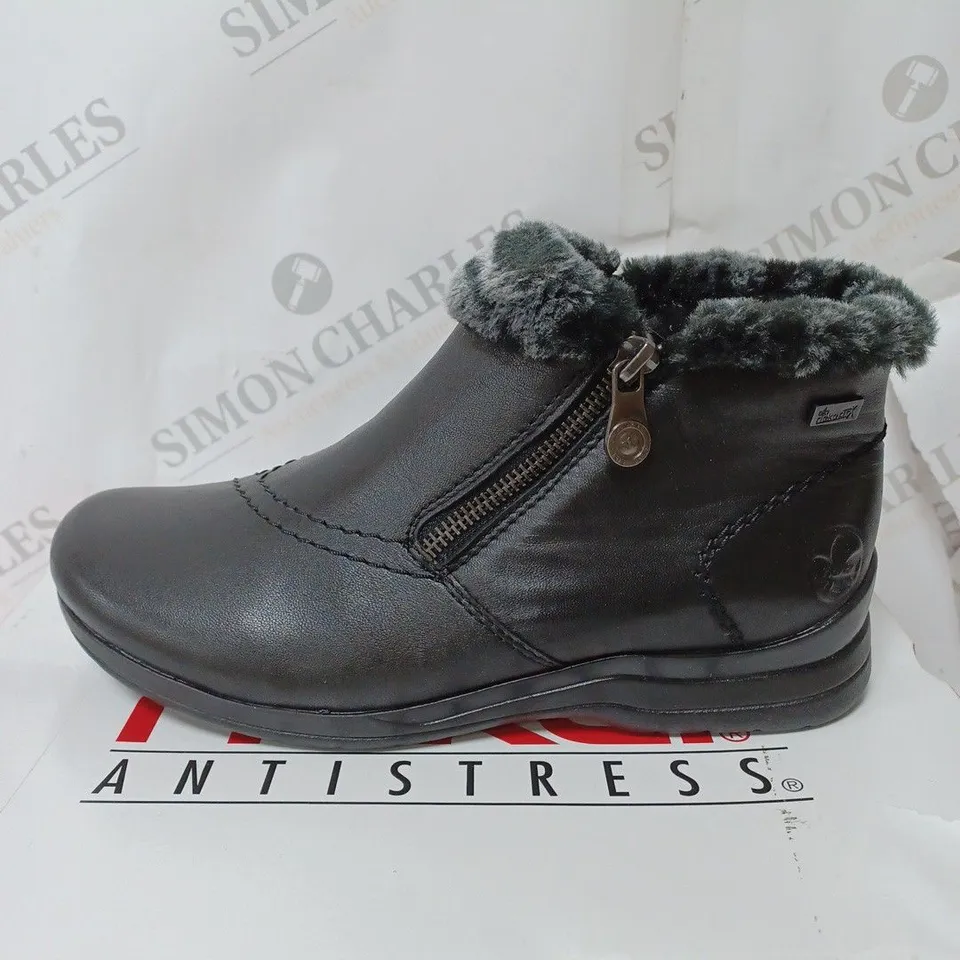 BOXED RIEKER FUR CUFF BOOTS, BLACK - SIZE 5