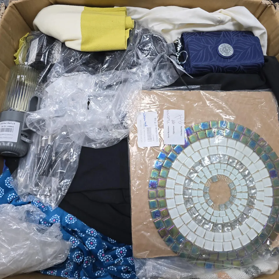 BOX OF APPROXIMATELY 15 ASSORTED ITEMS TO INCLUDE - WALLETS , CLOTHING , ETC