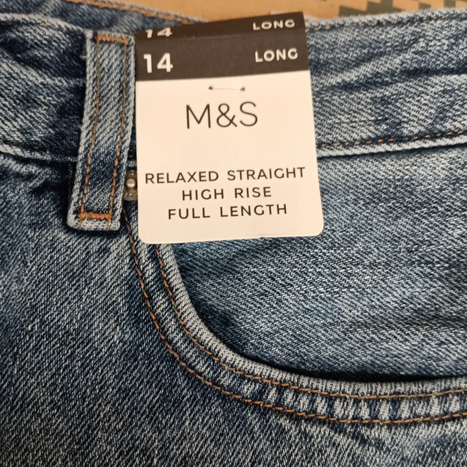 M&S RELAXED STRAIGHT HIGH RISE JEANS – WOMEN'S UK 14 LONG (FULL LENGTH)