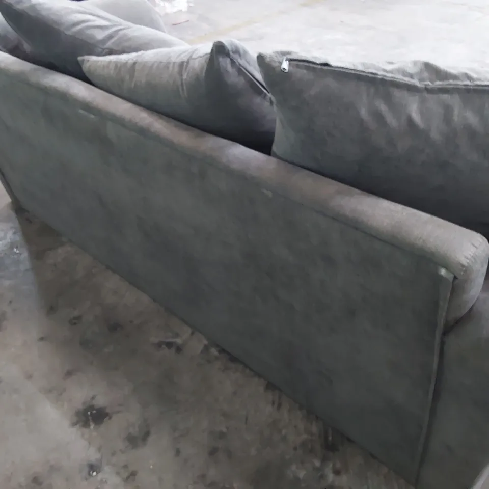 DESIGNER THREE SEATER SOFA GREY FABRIC WITH SCATTER CUSHIONS 