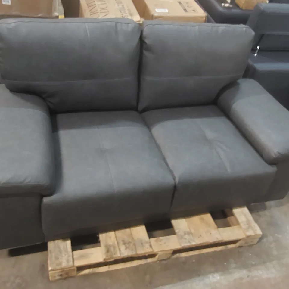 QUALITY DESIGNER KANSAS 2 SEATER SOFA, GREY PREMIUM FAUX LEATHER