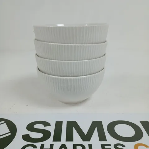 SET OF 4 WHITE RIBBED CERAMIC BOWLS 