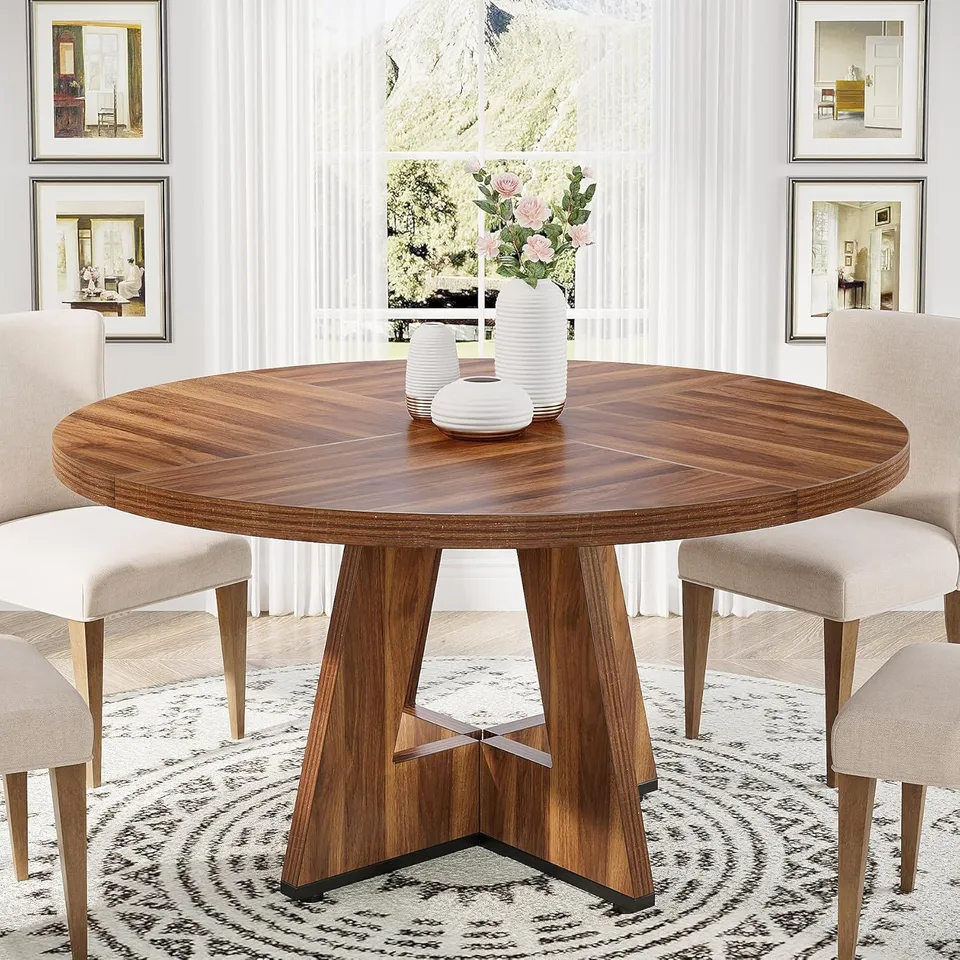 BOXED TRIBESIGNS ROUND DINING TABLE, 47 INCH DINING ROOM TABLES FOR 4 PEOPLE (1 BOX)