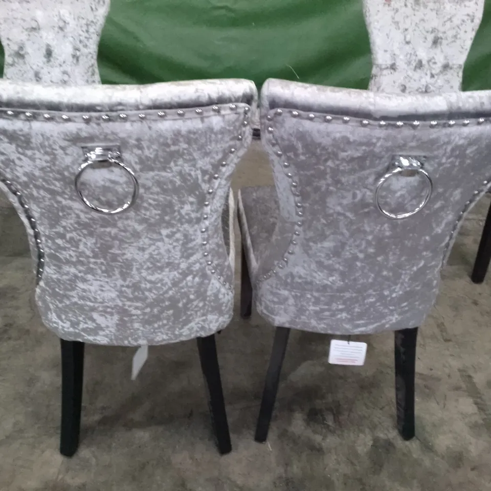 SET OF 4 NEW KENSINGTON SILVER VELVET BUTTON BACK DINING CHAIRS (BLACK LEG)