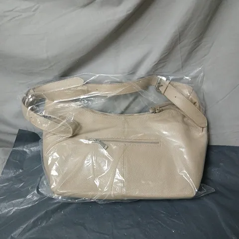 BEIGE LEATHER HANDBAG WITH ZIP POCKET