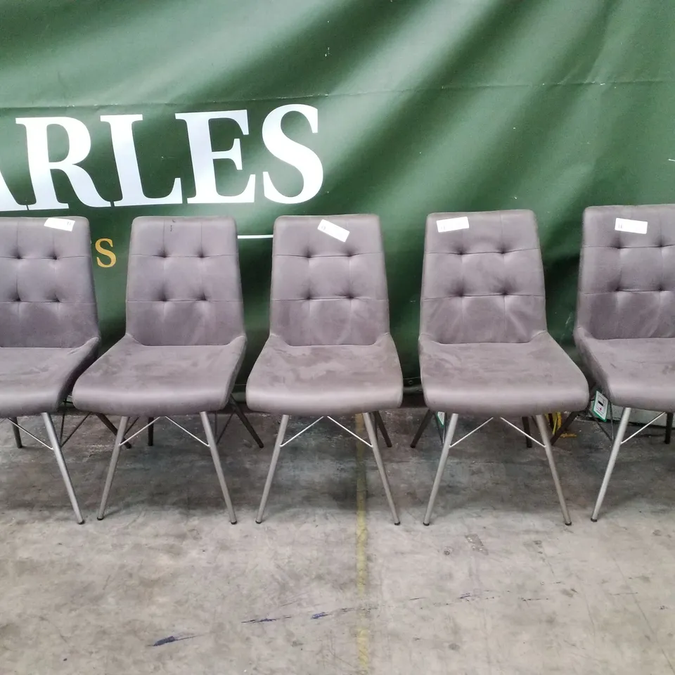 SET OF 5 GREY FABRIC DINING CHAIRS 