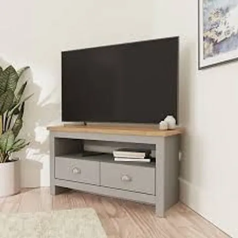 BOXED GFW LANCASTER 2 DRAWER GREY CORNER TV UNIT (1 BOX)
