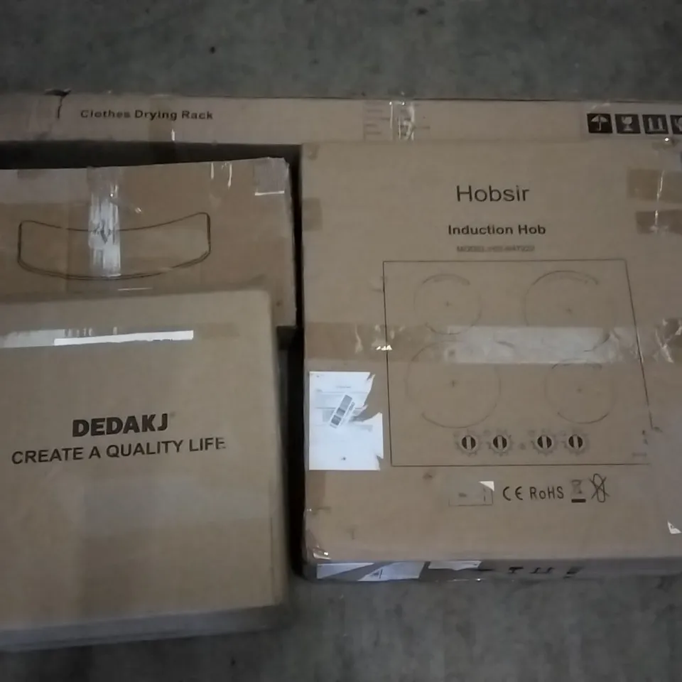 PALLET OF ASSORTED ITEMS INCLUDING HOBSIR INDUCTION HOB, CLOTHES DRYING RACK, DEDAKJ, CURVE LAB LITTLE ARC 
