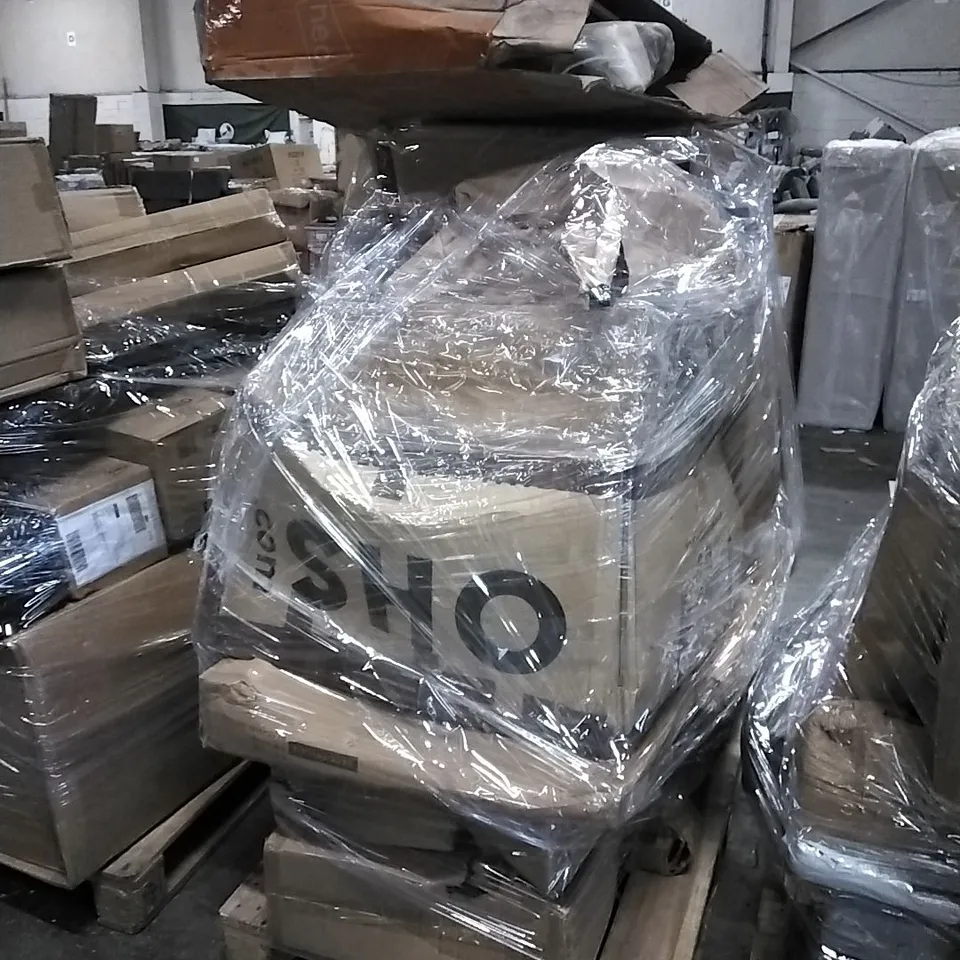 PALLET OF HOUSEHOLD ITEMS TO INCLUDE CHAIR, STEAM MOP, SACK TRUCK, AND OTHER ASSORTED ITEMS...