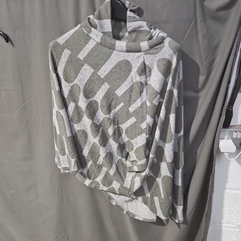 IZABEL LONDON GEO PRINT ROLL-NECK FLARE SLEEVE TUNIC – UK SIZE 10, MULTI GREEN