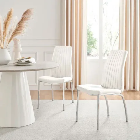 BOXED SET OF 2 SIMSBURY FAUX LEATHER UPHOLSTERED CHROME LEG DINING CHAIRS - WHITE (1 BOX)