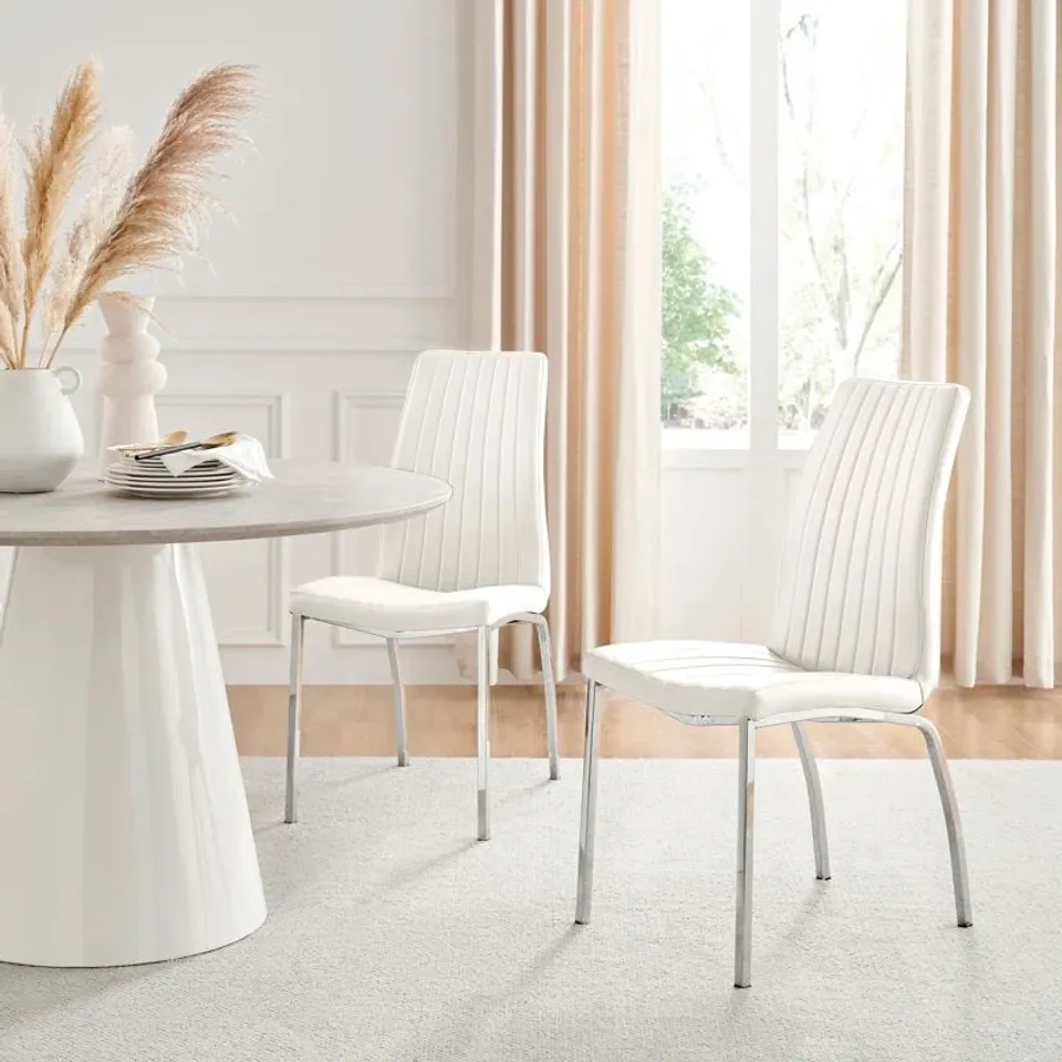 BOXED SET OF 2 SIMSBURY FAUX LEATHER UPHOLSTERED CHROME LEG DINING CHAIRS - WHITE (1 BOX)
