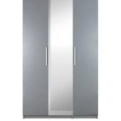 BOXED PRAGUE GLOSS 3 DOOR MIRRORED WARDROBE - GREY GLOSS (3 BOXES)