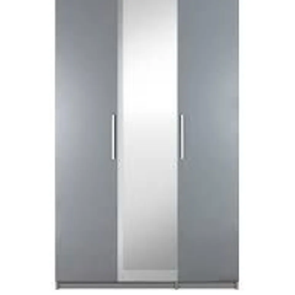 BOXED PRAGUE GLOSS 3 DOOR MIRRORED WARDROBE - GREY GLOSS (3 BOXES) RRP £339