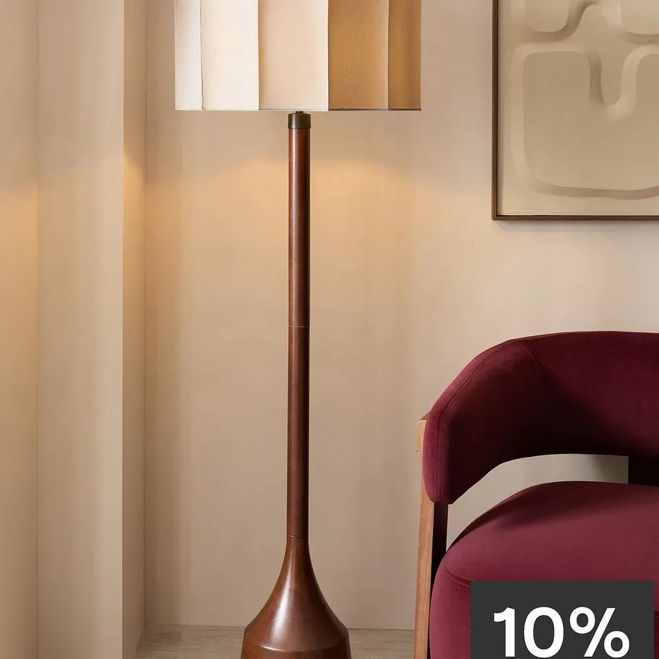 WOODEN FLOOR LAMP WITH SCULPT SHADE - RUBBER WOOD 