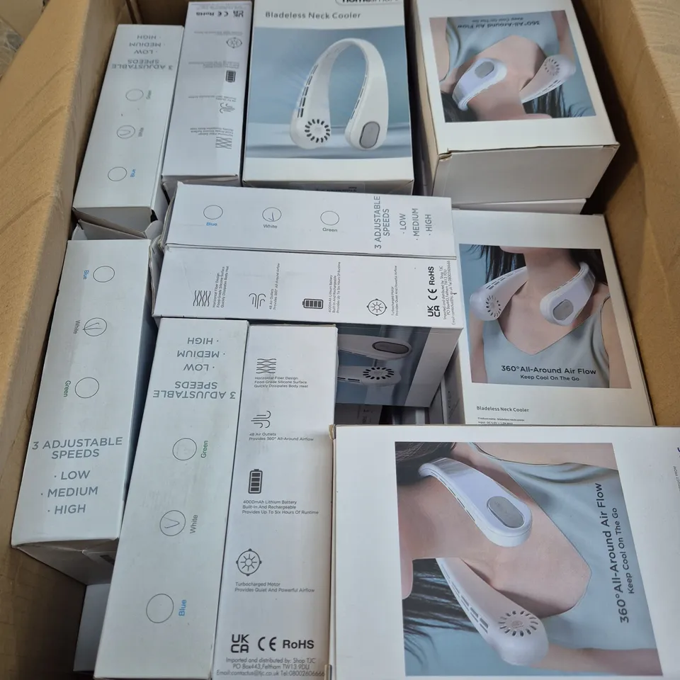 LARGE BOX OF 20 ASSORTED BLADELESS NECK COOLERS