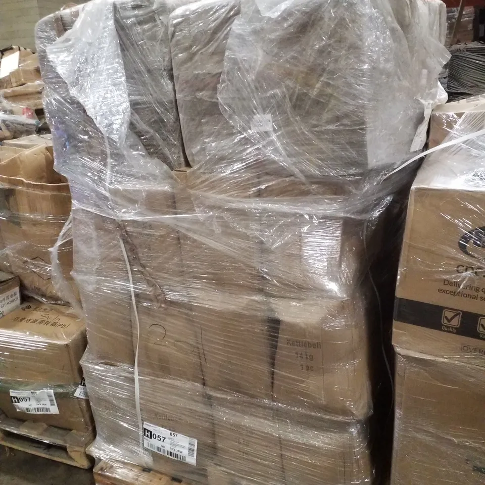 PALLET CONTAINING ASSORTED KETTLEBELLS & CARDBOARD BOXES