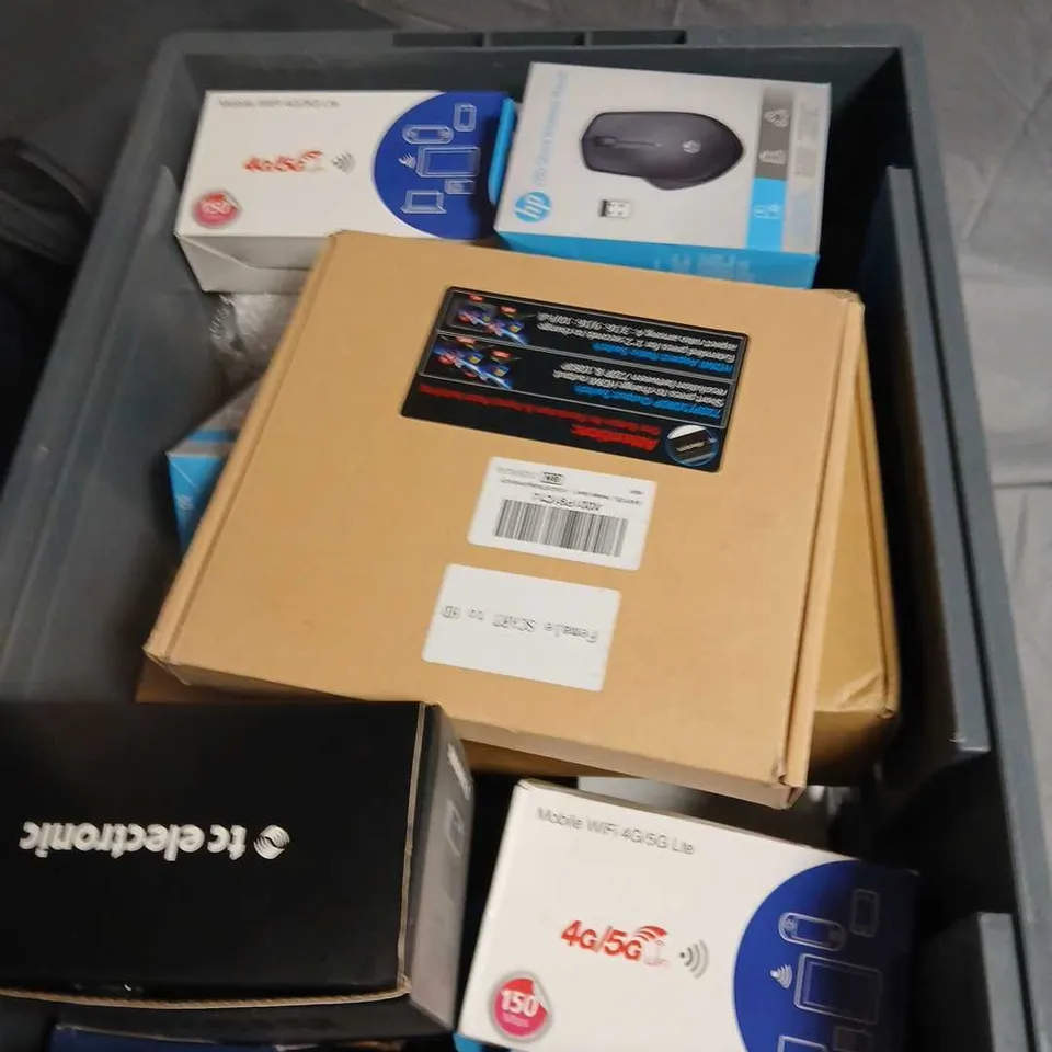 BOX OF ASSORTED ELECTRICAL ITEMS INCLUDING HP 280 SILENT WIRELESS MOUSE –  MOBILE WIFI 4G/5G LTE BOXED 