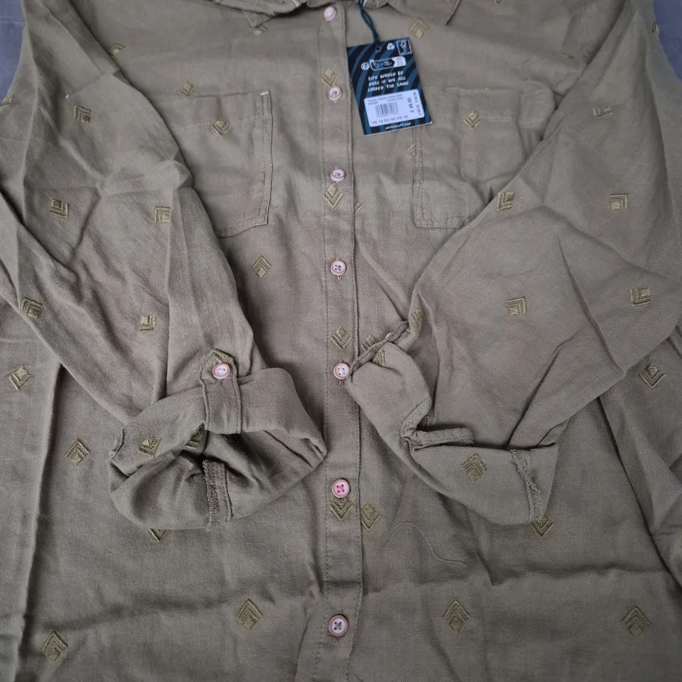 WHITE STUFF SOPHIE ORGANIC COTTON SHIRT IN KHAKI GREEN SIZE UK 14