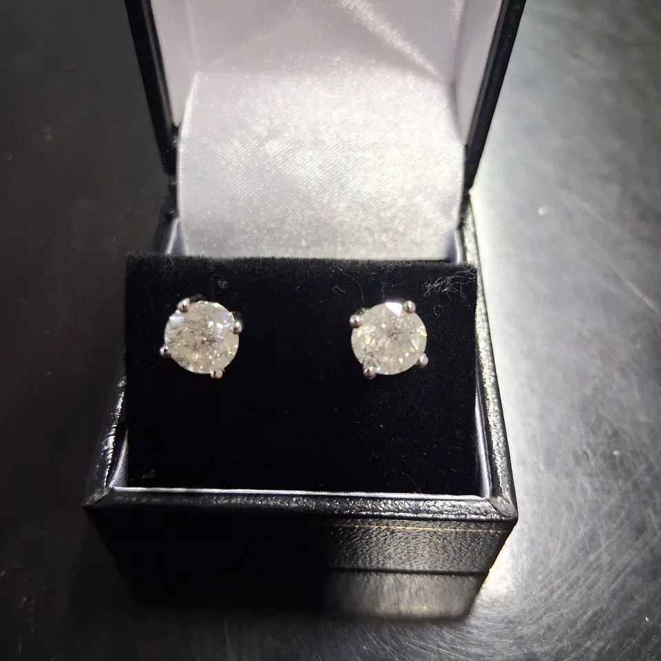 18CT WHITE GOLD STUD EARRINGS SET WITH NATURAL DIAMONDS WEIGHING +3.01CT