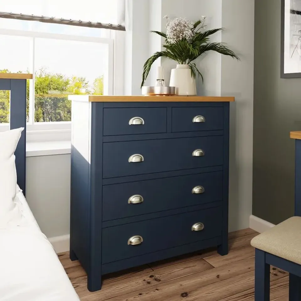 BOXED LILLE 5 DRAWER 80CM SOLID WOOD CHEST OF DRAWERS