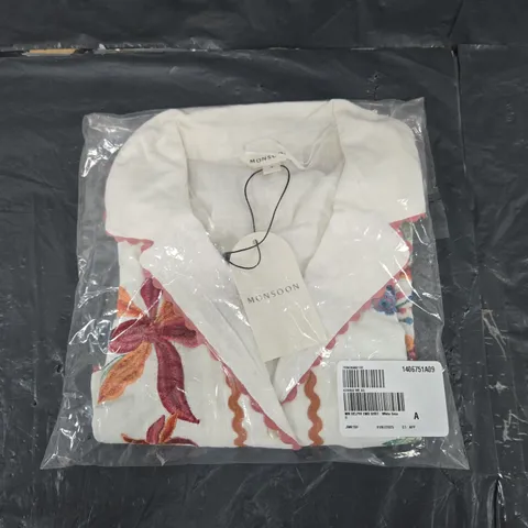 BAGGED MONSOON DELPHI FLORAL EMBROIDERED SHIRT - WHITE - SMALL