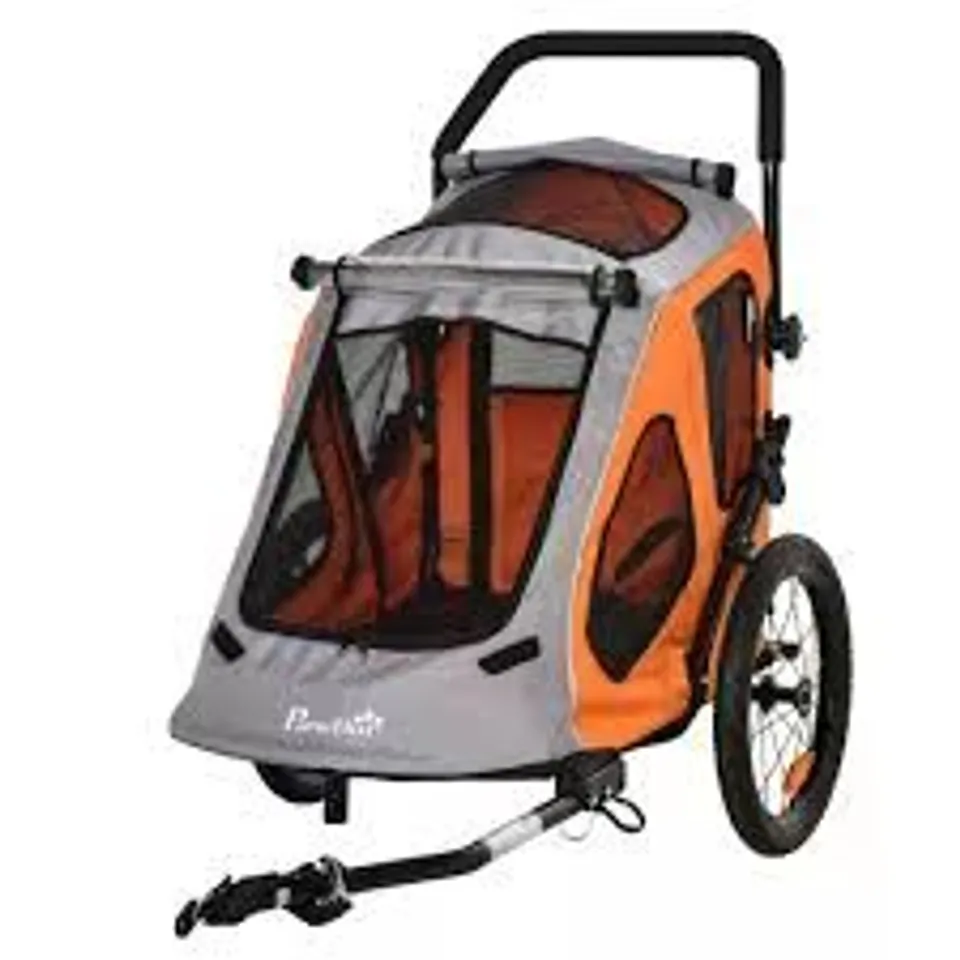 BOXED PAWHUT DOG BIKE TRAILER 2-IN-1 PET STROLLER FOR LARGE DOGS CART FOLDABLE BICYCLE CARRIER ALUMINIUM FRAME WITH SAFETY LEASH HITCH COUPLER REFLECTOR FLAG - ORANGE