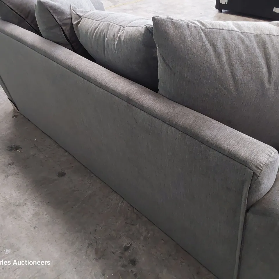 DESIGNER THREE SEATER SOFA WITH SCATTER CUSHIONS GREY FABRIC 