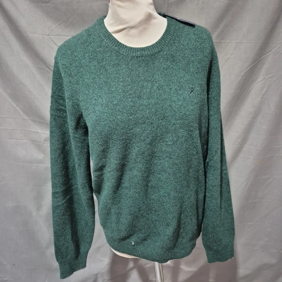 HACKETT LONDON LAMBSWOOL CREW NECK JUMPER IN FOREST NIGHT GREEN SIZE S