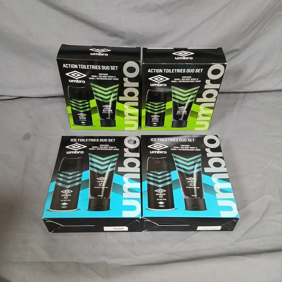 UMBRO TOILETRIES DUO SET – 4 BOXED SETS (2 ACTION, 2 ICE)