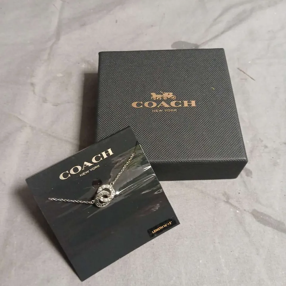 COACH NEW YORK SILVER-TONE CRYSTAL PENDANT NECKLACE