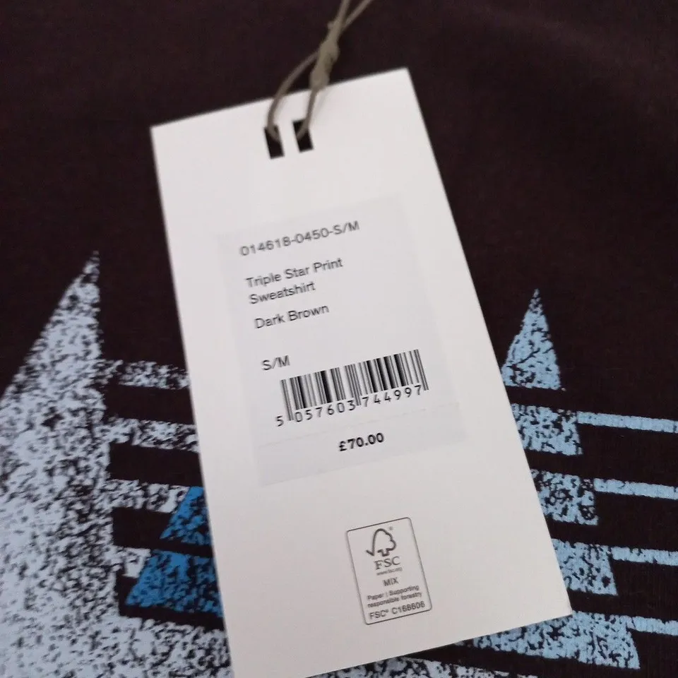 HUSH TRIPLE STAR PRINT SWEATSHIRT, DARK BROWN, UK S/M