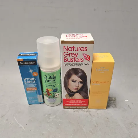 APPROXIMATELY 13 ASSORTED HEALTH & BEAUTY ITEMS TO INCLUDE - CHILDS FARM HAIR DETANGLER , NATURES GREY BUSTERS , LACURA VITAMIN C SERUM ETC
