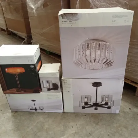 PALLET TO CONTAIN APPROXIMATELY 16 DESIGNER INDOOR LIGHTING PRODUCTS TO INCLUDE; CEILING LIGHTS, WALL LIGHTS, LAMPS ETC