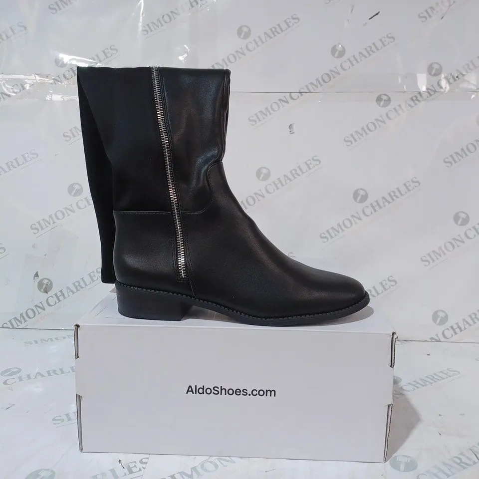 BOXED PAIR OF ALDO SIDE-ZIP KNEE HIGH BOOTS IN BLACK UK SIZE 5