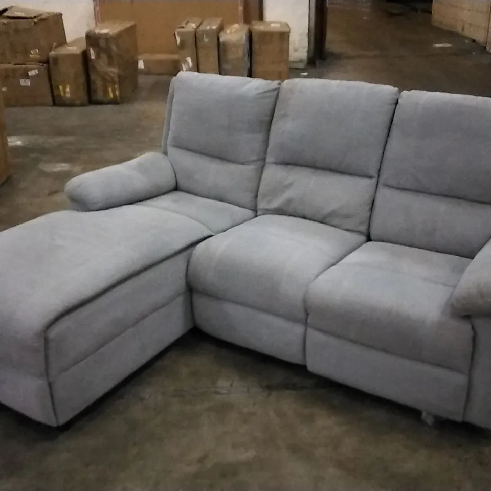 DESIGNER GREY FABRIC MANUAL RECLINING CHAISE CORNER SOFA