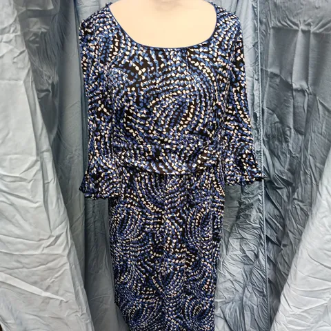 JOLIE MOI WOMEN'S DRESS - BLUE/BLACK ABSTRACT PRINT - UK 14 (EU 42)