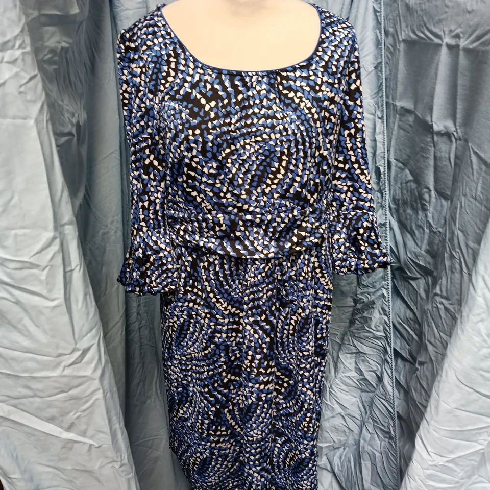 JOLIE MOI WOMEN'S DRESS - BLUE/BLACK ABSTRACT PRINT - UK 14 (EU 42)
