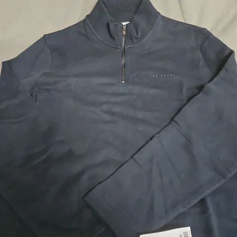 TED BAKER NAVY ZIP-NECK TOP - SIZE M