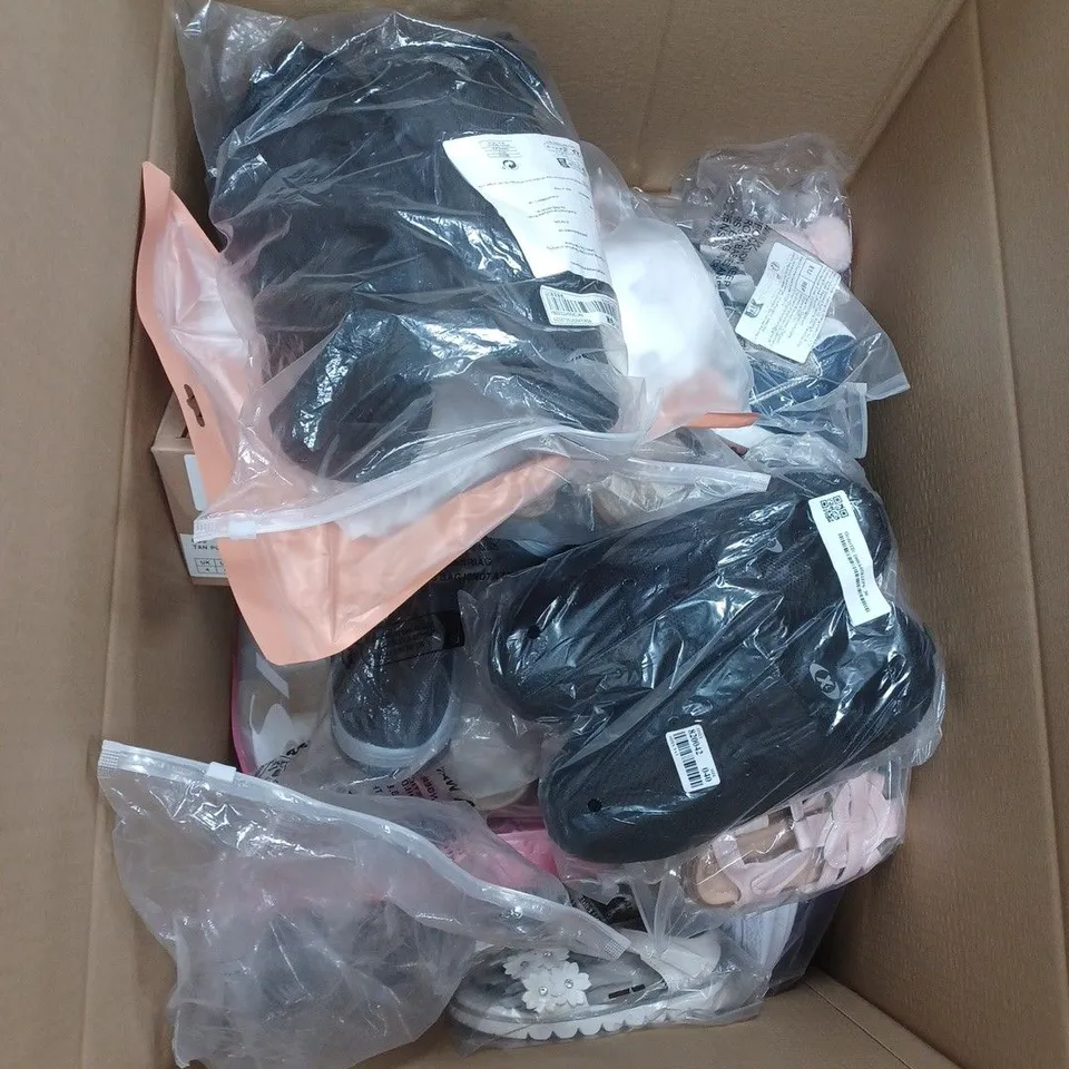 BOX OF APPROXIMATELY 10 PAIRS OF ASSORTED SHOES IN VARIOUS COLOUR, STYLES AND SIZES