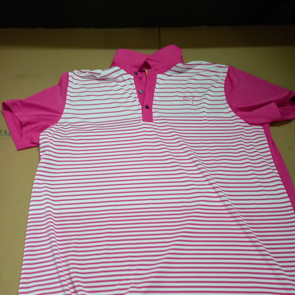 PINK PUMA STRIPPED POLO SHIRT SIZE XL