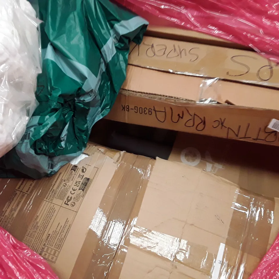PALLET TO CONTAIN AN ASSORTMENT OF HOUSEHOLD ITEMS TO INCLUDE OFFICE CHAIR, KIDS SWING CHAIR, BREAD BIN AND TENTS ECT