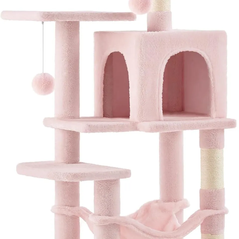 BOXED FEANDREA CAT TREE TOWER, 112 CM MULTI-LEVEL PLUSH CAT CONDO WITH 4 SCRATCHING POSTS - PINK 