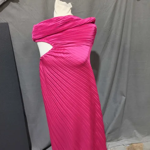 QUIZ MAGENTA SATIN PLEATED ONE-SHOULDER DRESS - UK SIZE 10