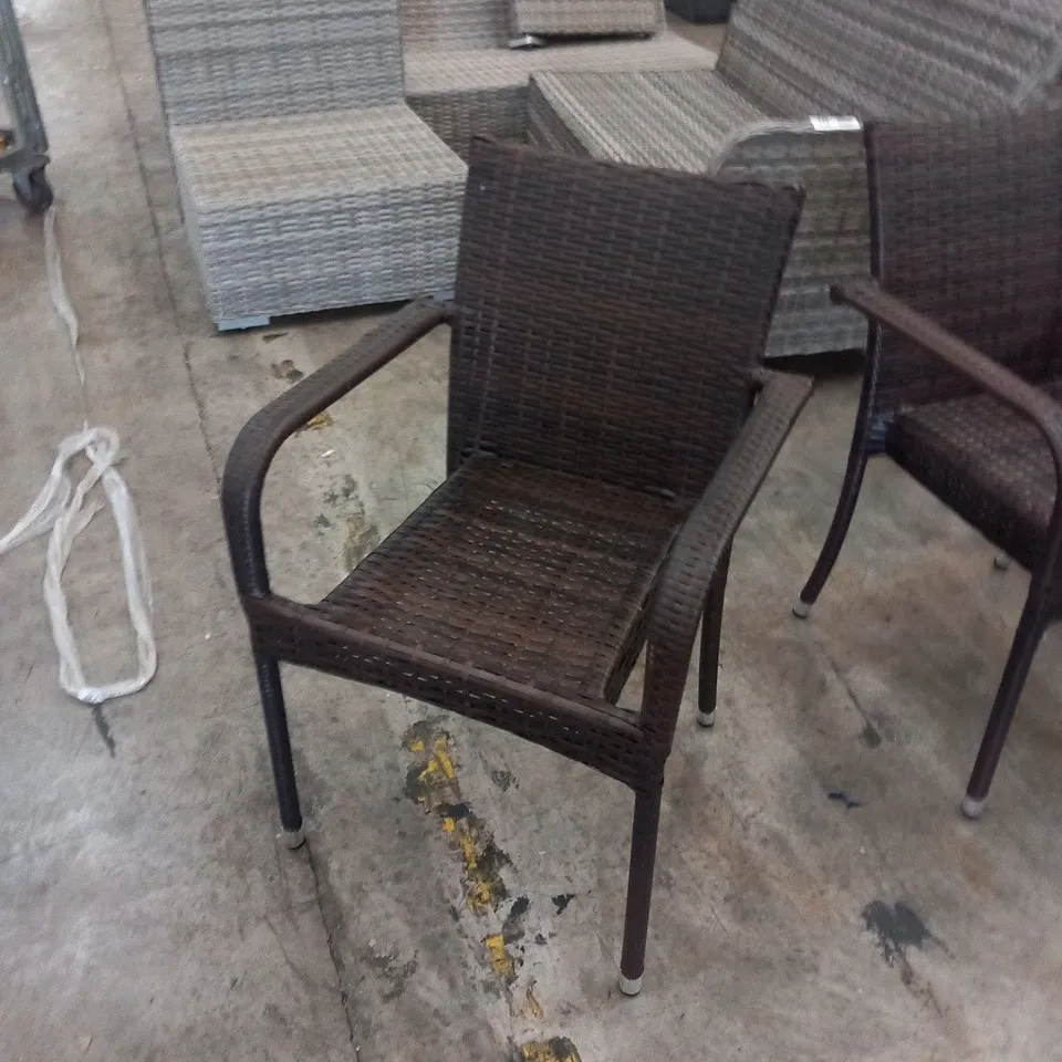 SIX RATTAN EFFECT STACKING GARDEN CHAIRS