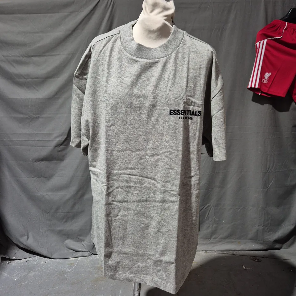 Fear of God Essentials Grey Oversized Hooded T‑Shirt, Size M