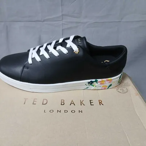 TED BAKER LONDON TIMAYA FLORAL CUPSOLE TRAINER – BLACK, UK 8