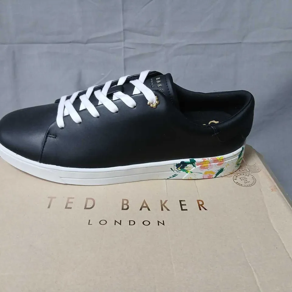 TED BAKER LONDON TIMAYA FLORAL CUPSOLE TRAINER – BLACK, UK 8